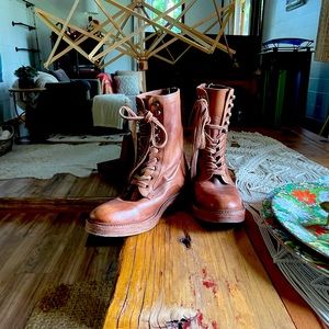 New beautiful leather free people lace up / zip up boot